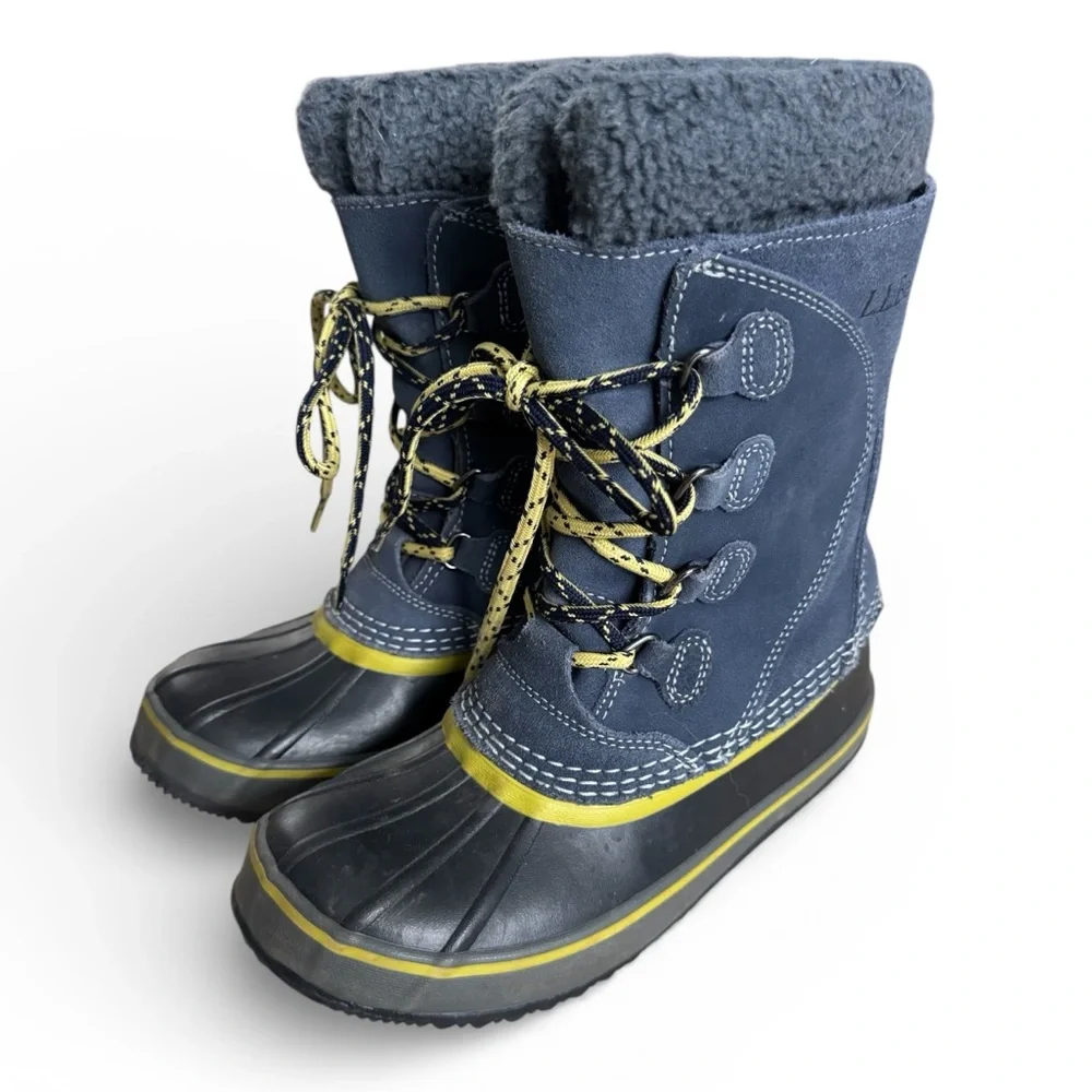 L.L. Bean Kids Sherpa Lined Waterproof Duck Boots Outdoor Shoes Navy Size 3